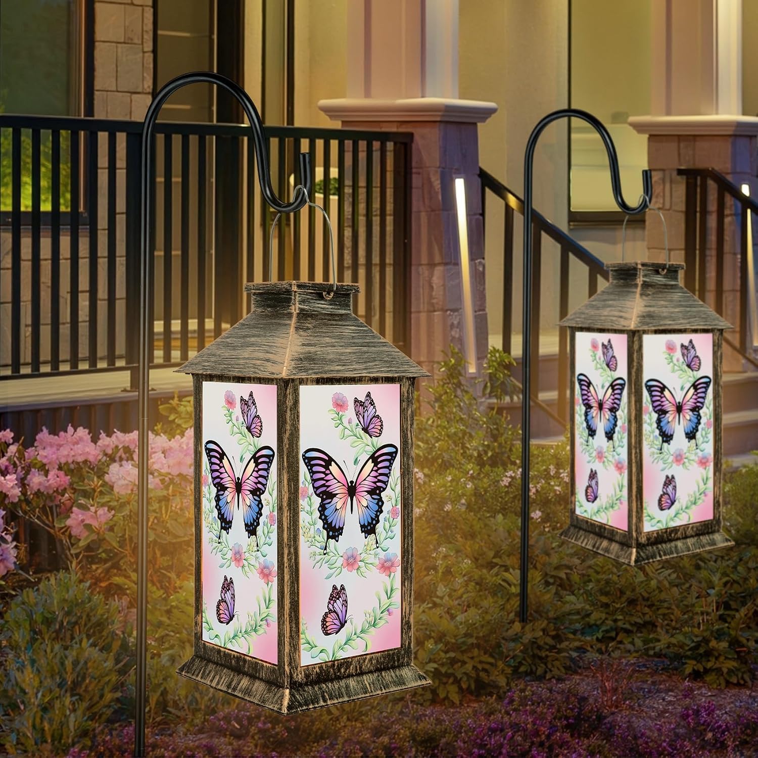 YHmall Fathers Day Gifts Solar Lanterns Outdoor Waterproof, Butterfly Gardening Gifts for Dad Women Mom Grandma Sister, Hanging Solar Lights Outside for Porch Yard Garden Decor