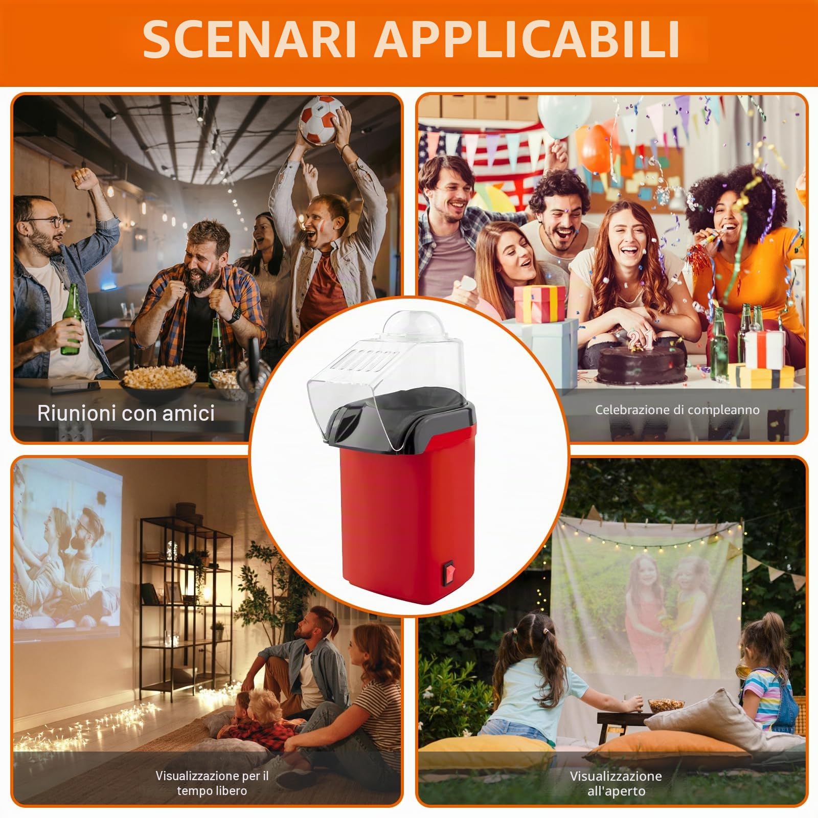 Macchina per popcorn ad aria calda, Mini macchina per popcorn ad aria calda senza olio, 1200 W, piccola macchina per popcorn, 3 minuti rapidi, funzionamento con un tocco, macchina per popcorn per casa