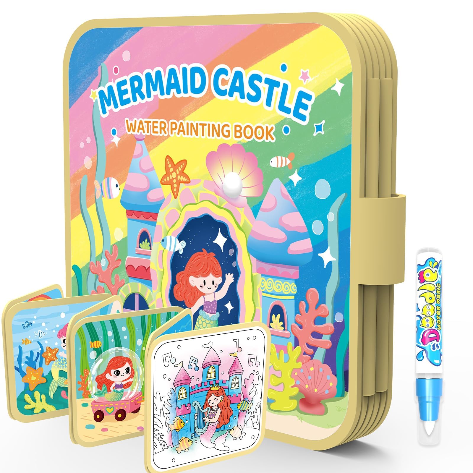 Afufu Mermaid Water Colouring Book for 3-8 Girls Boys, Reusable Water Painting Books 10 Activity Pages with Water Pen, Colouring Educational Art Kids No-Mess Activity Book