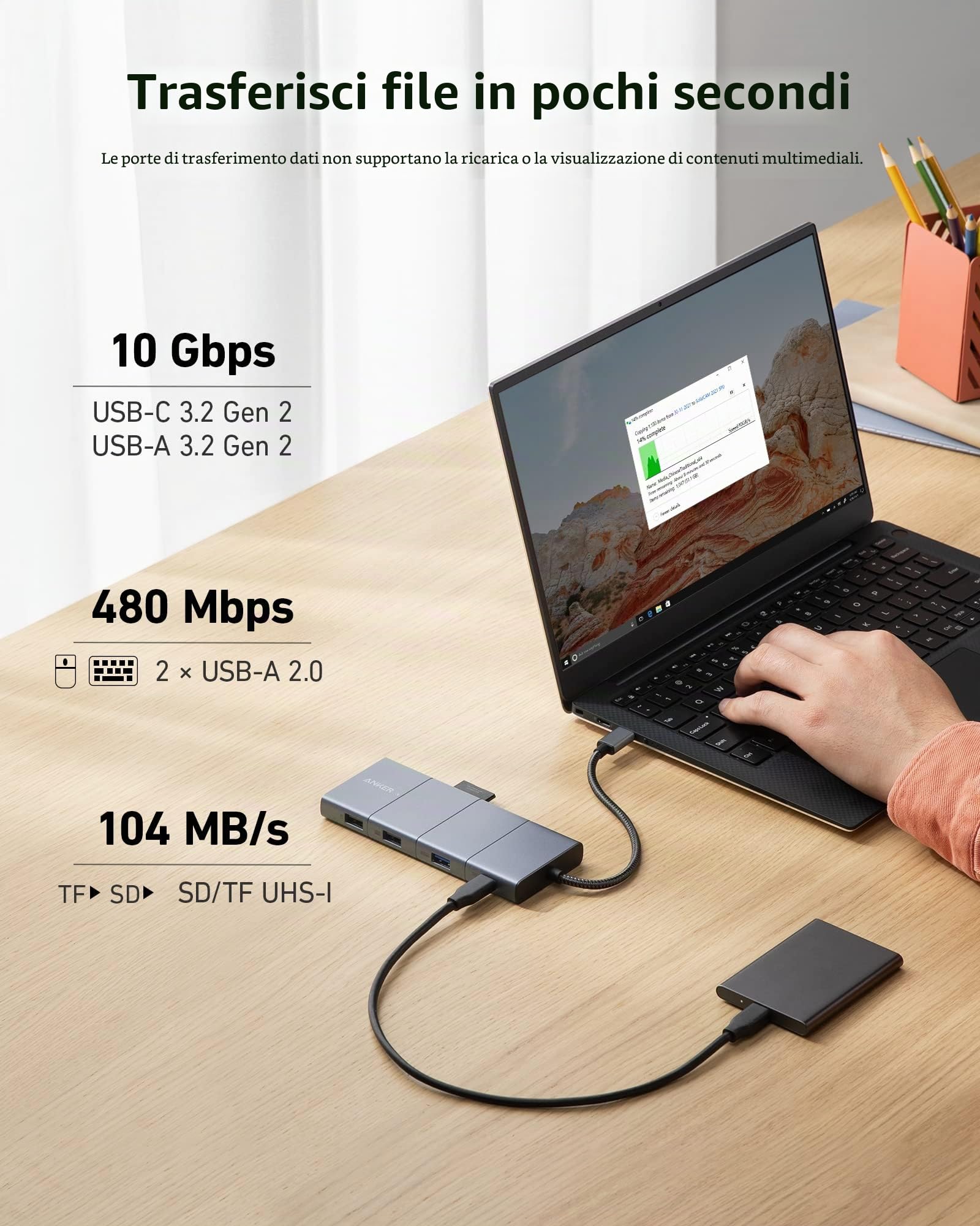 Anker Hub USB C 11 in 1 Docking station, Porte USB C e USB A da 10Gbps, HDMI 4K e DisplayPort,Alimentazione da 100W, 2 Porte Dati USB 2.0,Ethernet,AUX, Slot per Schede microSD e SD, per XPS e altro
