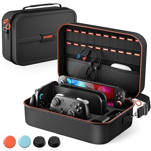 COOWPS Switch 2 Case for Nintendo Switch 2(2025), Hard Shell Full Protection All In One Carrying Case with 4Pcs Thumb Grips, 20 Game Card Slots, for Switch 2 Accessories Pro Controller, Black - Dark Black - for Nintendo Switch 2