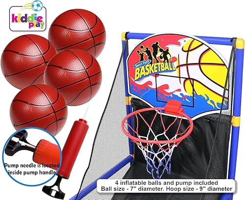 Miniatura 2 de Juego de arcade de aro de baloncesto Kiddie Play | con 4 pelotas y bomba de aire, juguetes deportivos para interiores y exteriores para niños