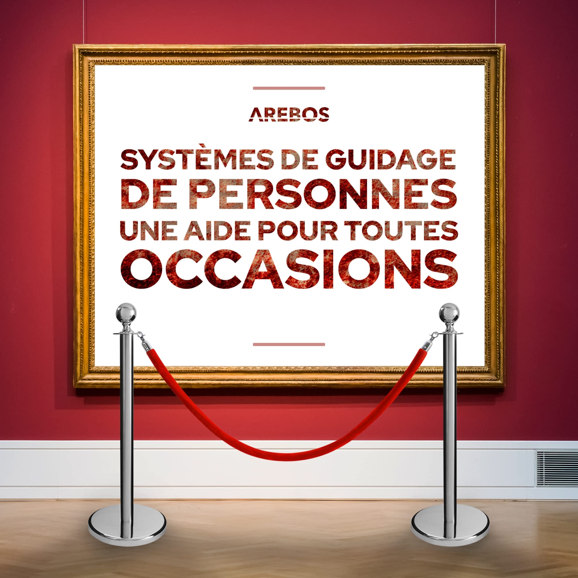 Corde de Barrière Arebos 1.5m Rouge avec Crochets Argentés pour Contrôle des Foules