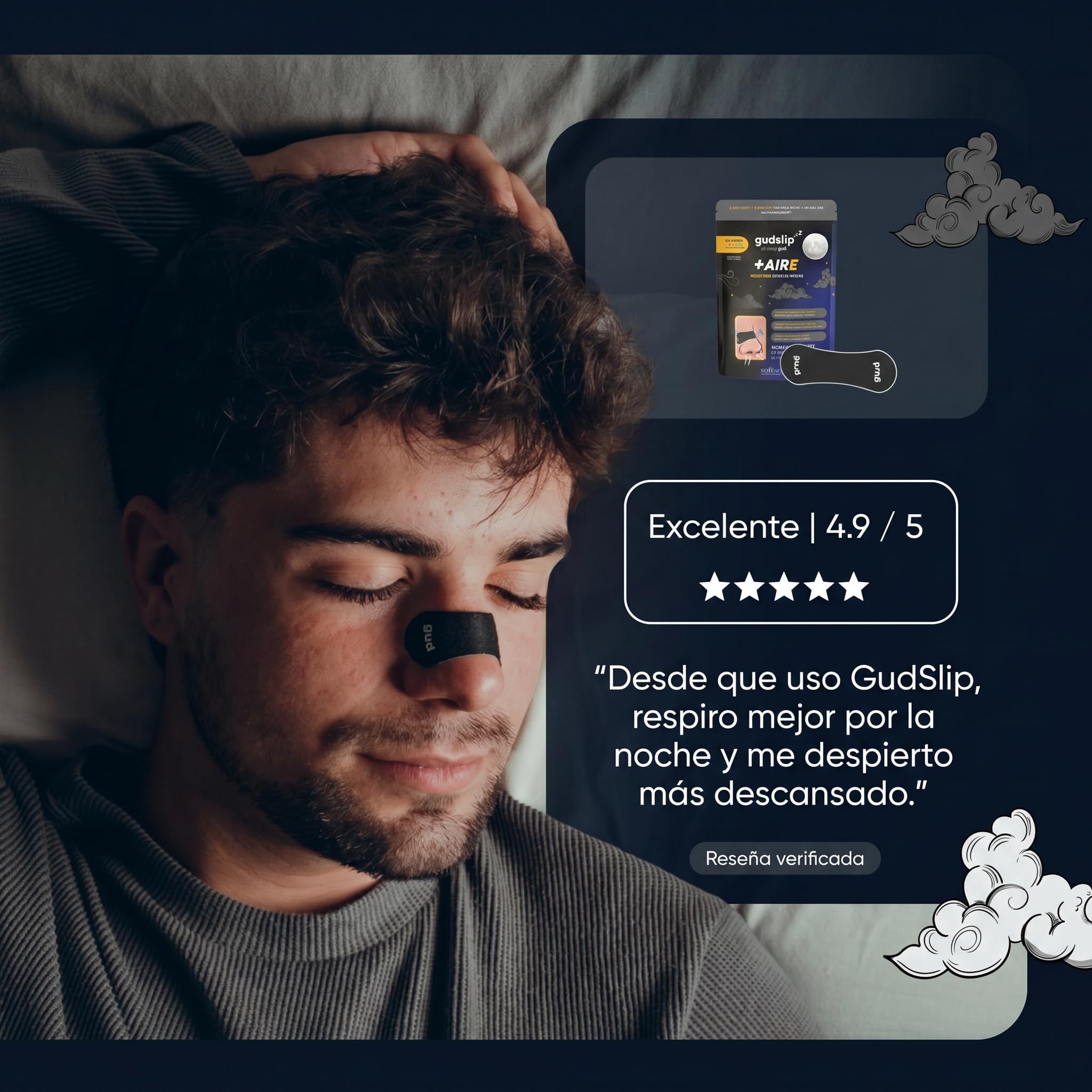 GudSlip® Tiras Nasales para Dormir Antirronquidos (30+6) - Respira Mejor, Reduce Ronquidos y Mejora tu Sueño - Ultra Cómodas, Hipoalergénicas y de Alta Adherencia