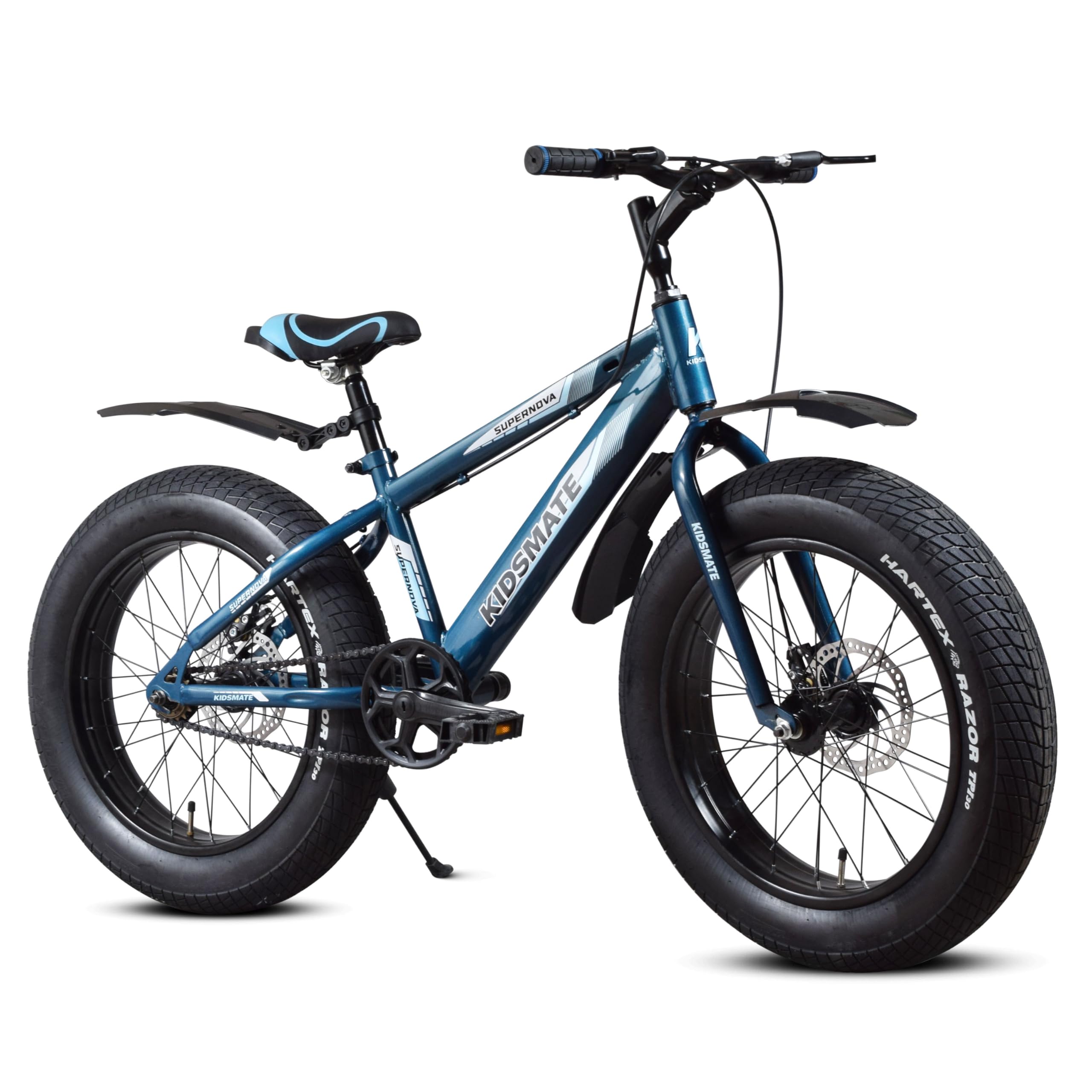 Kidsmate Supernova 20T Fat Tire Cycle for Kids (7–10 Years) | Dual Disc Brake Bicycle with Rigid Fork | 20 x 4.0 Wide Tyres, Strong Steel Frame Bike for Kids - Stelios Blue-image-18