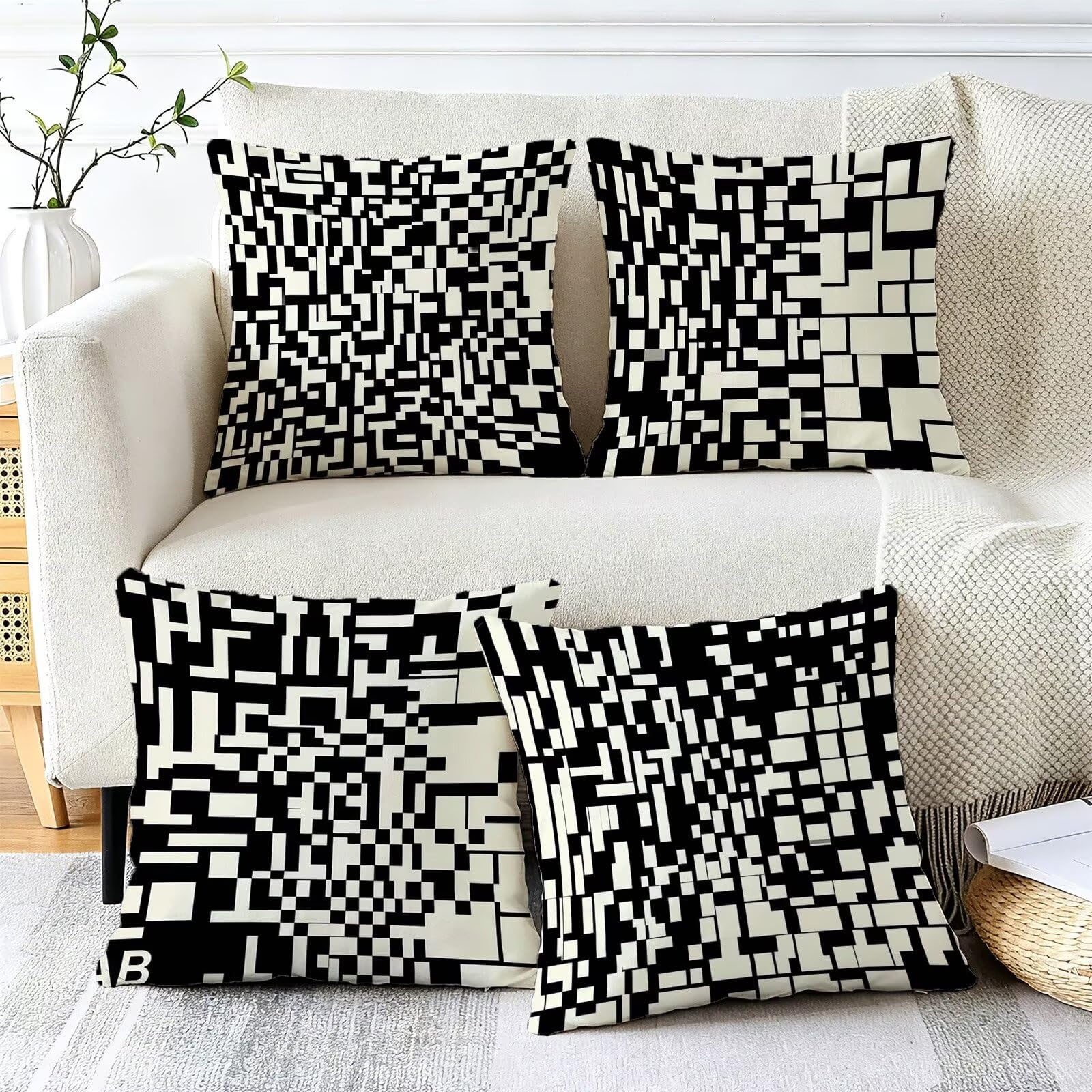 Coussin Exterieur Impermeable Noir, Taie Oreiller 45x45 Set de 4, Cod-3259