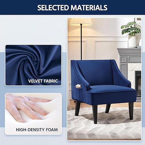 Miniatura 6 de Yaheetech Silla decorativa moderna, silla de club de terciopelo con bolsillo y marco de madera, cómoda silla de barril para sala de estar, sala de