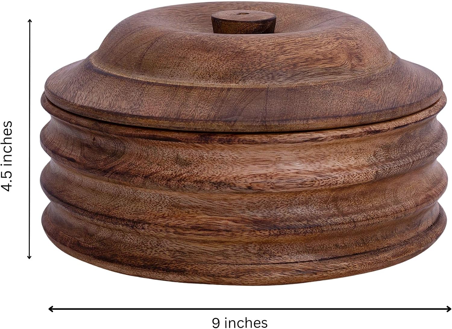 Handcrafted Wooden Mexican Tortilla Warmer Basket Indian Chapati Roti Bread Holder Box Pancake Keeper Serveware Hot Pot Casserole Dish With Lid Home Kitchen Dining Decor, Natural Brown, 9 x 4.5 Inches