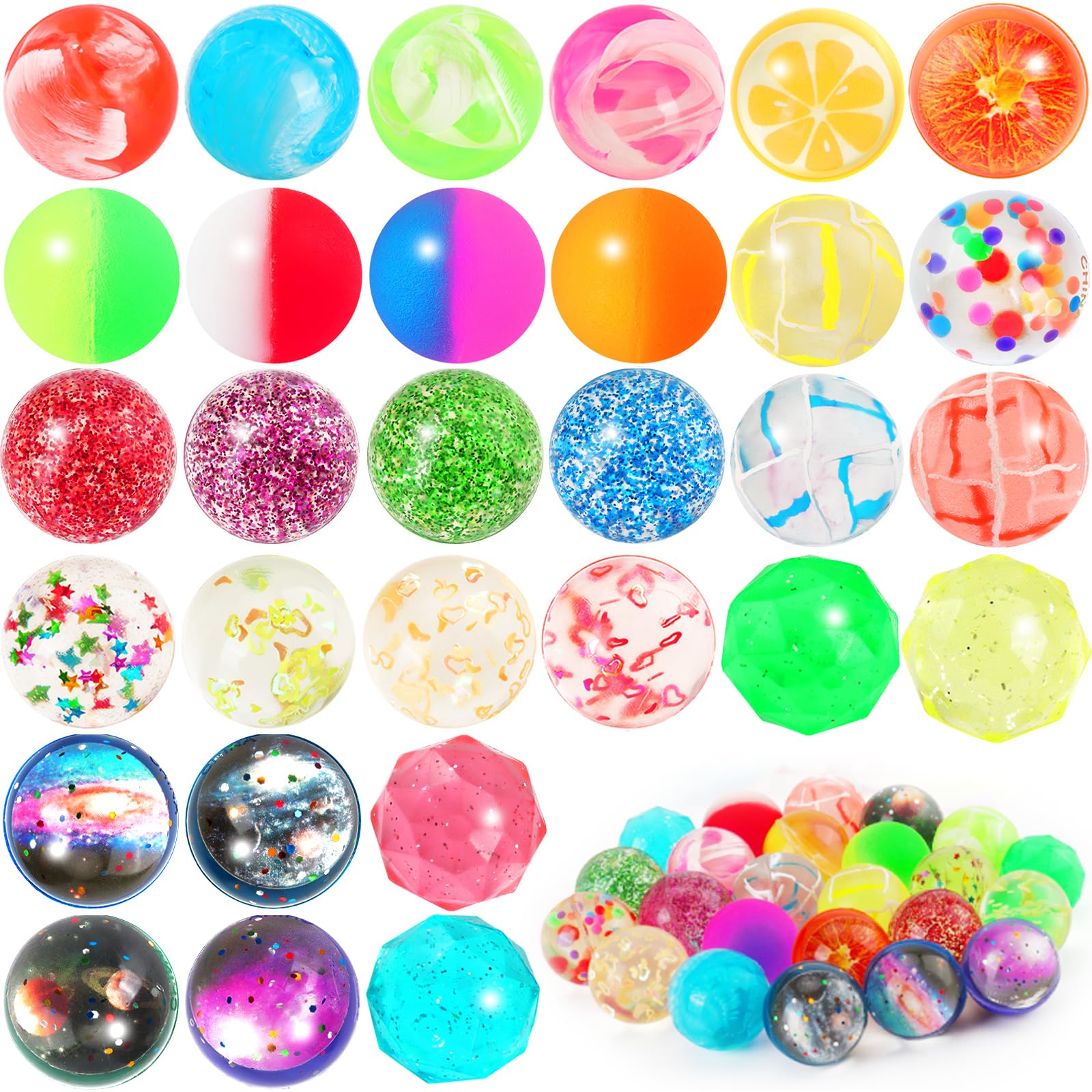 Annhao 30 Stück Flummies für Kinder, Flummi Spielzeug Kindergeburtstag Gastgeschenke Flummis, mit verschiedenen hüpfball für Mitgebsel Kindergeburtstag give aways kindergeburtstag Gastgeschenke 32mm