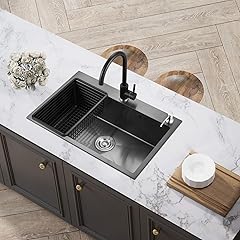 HomeLava 流し台 台所用流し台 キッチンシンク 304ステンレス製流し台 シンクセット ステンレスシンク 大容量シンク 錆びず シングルシンク 多機能シンク省スペース 収納便利(蛇口付き：680*450mm)