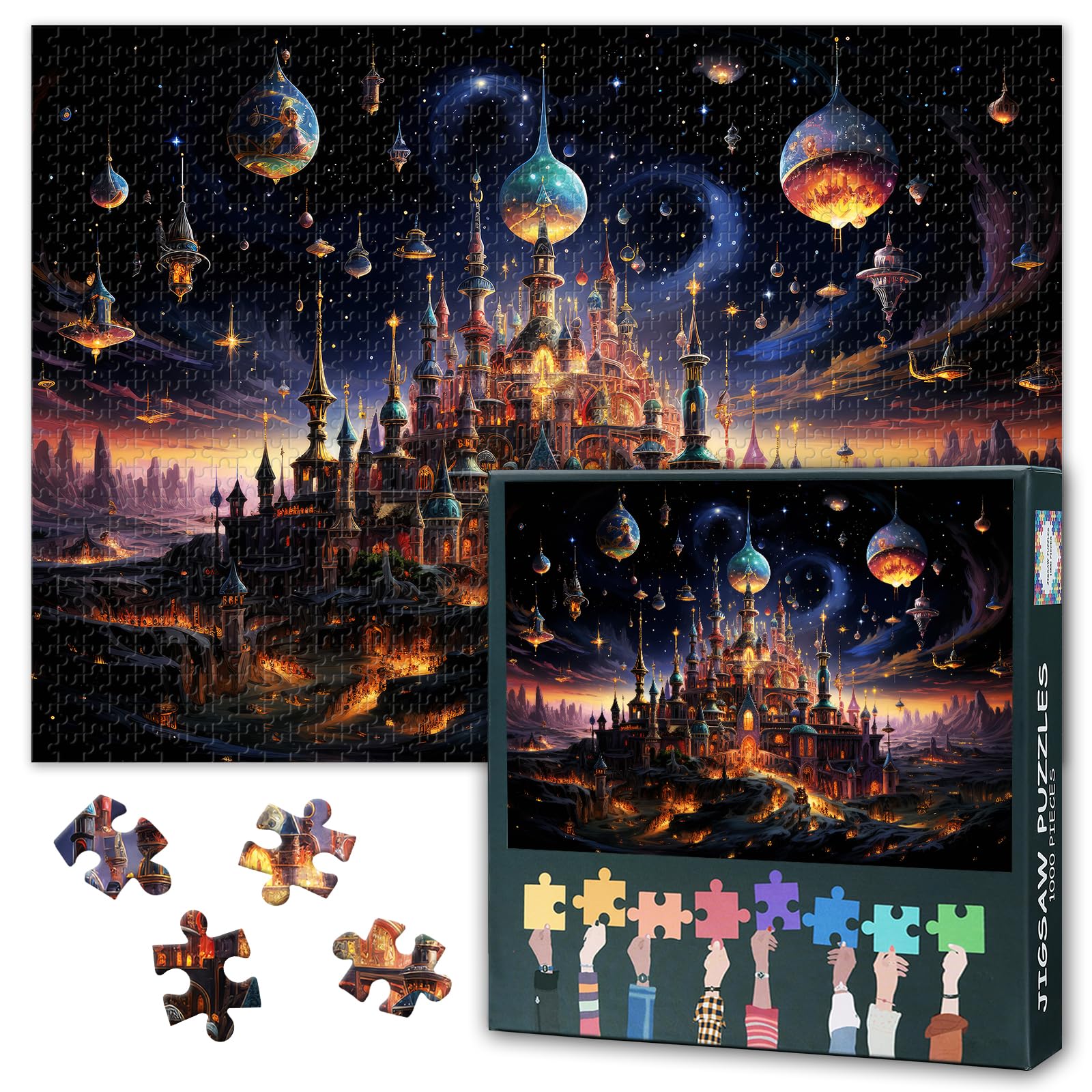 Whimsical Starlight Carousels Jigsaw Puzzles for Adults 1000 Pieces, Spinning Through the Cosmos and Granting Celestial Rides 1000 Piece Jigsaw Puzzle, for Adults, 19.5 x 27.5 Inch โ image 1