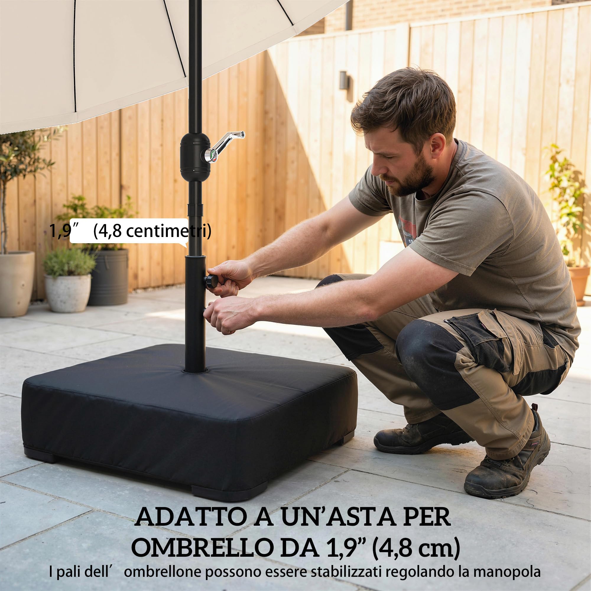 Outsunny Base per Ombrellone Riempibile con Sabbia 80 kg in HDPE Nero | Sabbia Bagnata 90 kg, Basamento per Ombrellone da Giardino, per Pali da Ø48 mm