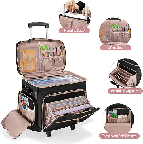 Miniatura 3 de Bolsa con ruedas para profesores con ruedas, bolsa de mano para profesores con carrito desmontable, se adapta a laptop de 15.6 pulgadas (diseño