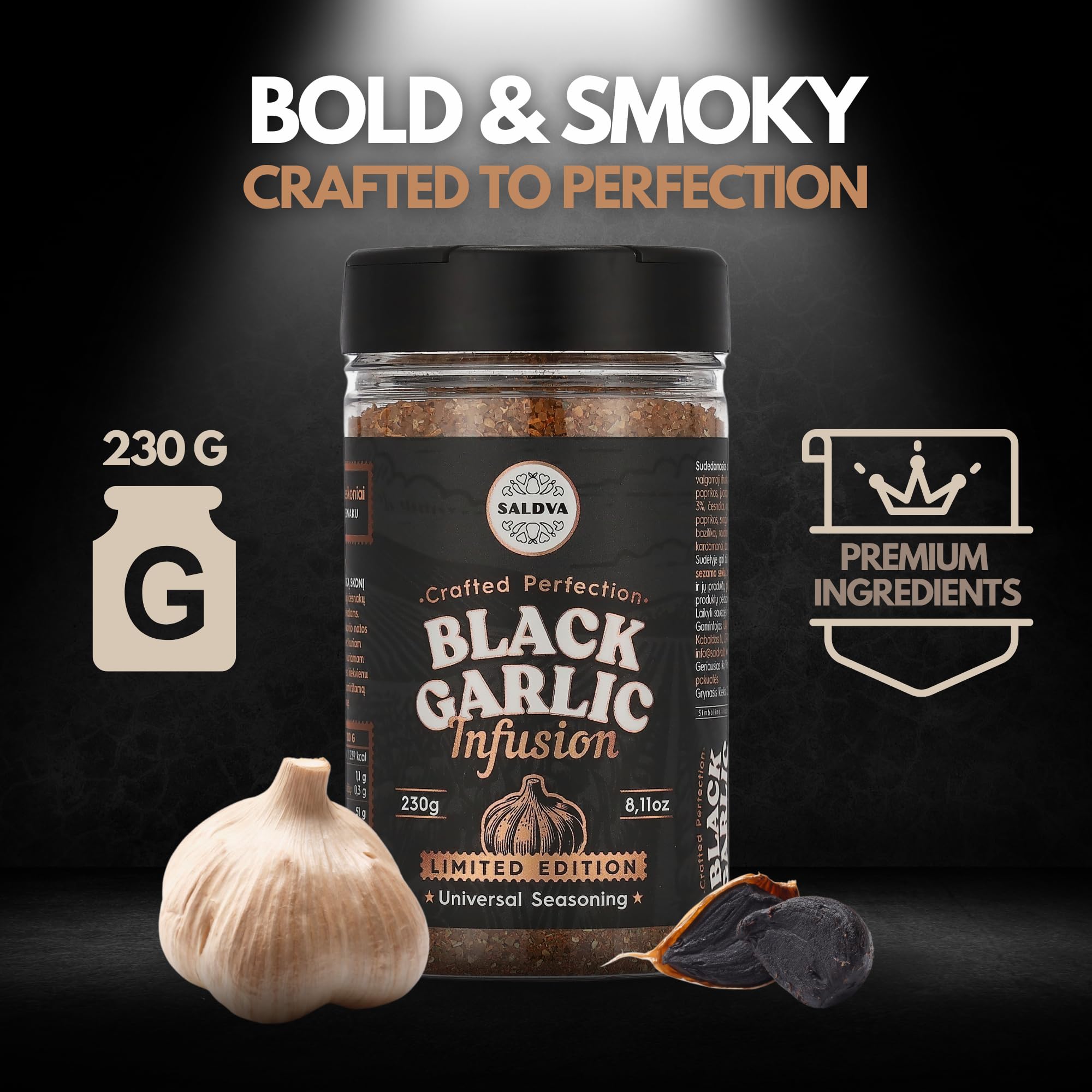 Assaisonnement barbecue à l'ail noir de qualité supérieure – Édition limitée – Saveur umami riche – Mélange d'épices audacieux et fumé – Grand pot (230 g) - 4