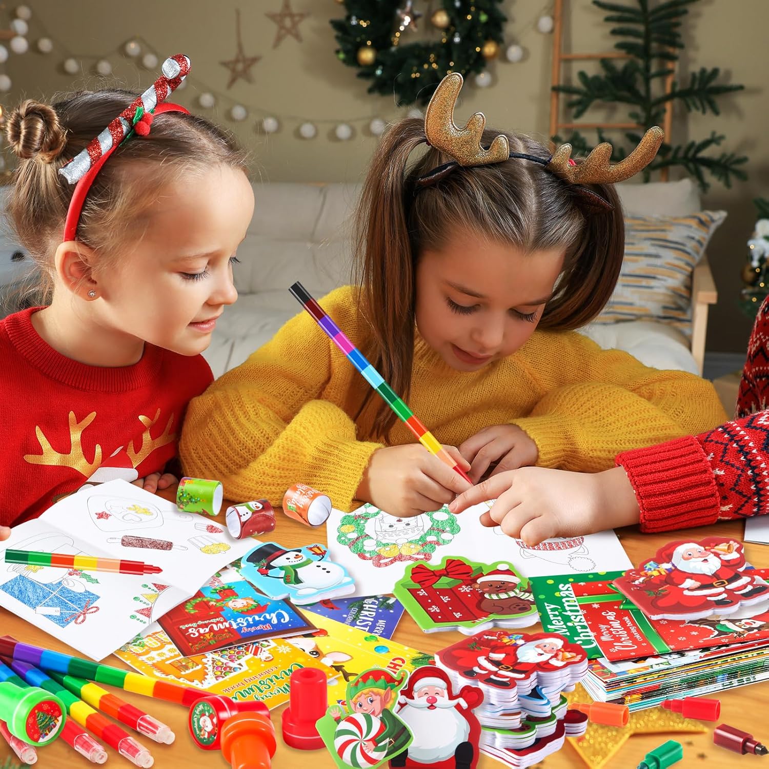 BenLouis Christmas Party Favors for Kids Xmas Classroom Gifts Prize Stockings Filler Coloring Books Bulk for Students Kids Crafts Holiday School Goodie Bag Stuffer（24Set Christmas）
