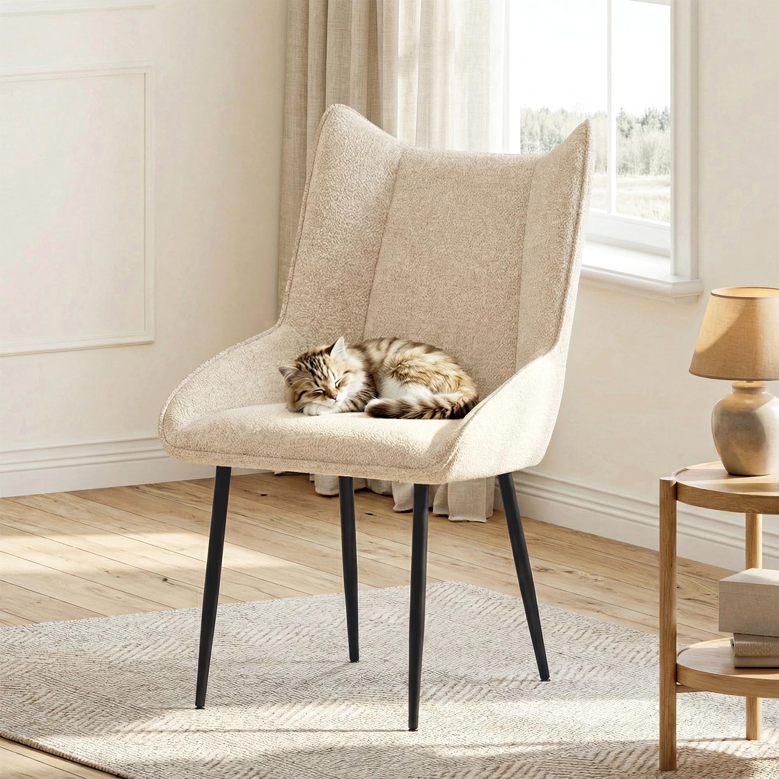 Esszimmerstühle 1er Set, moderner Küchenstuhl Creme ohne Armlehnen, Stühle Esszimmer aus Samt, verstellbare Füße, für Esszimmer, Wohnzimmer, Küche & Schlafzimmer