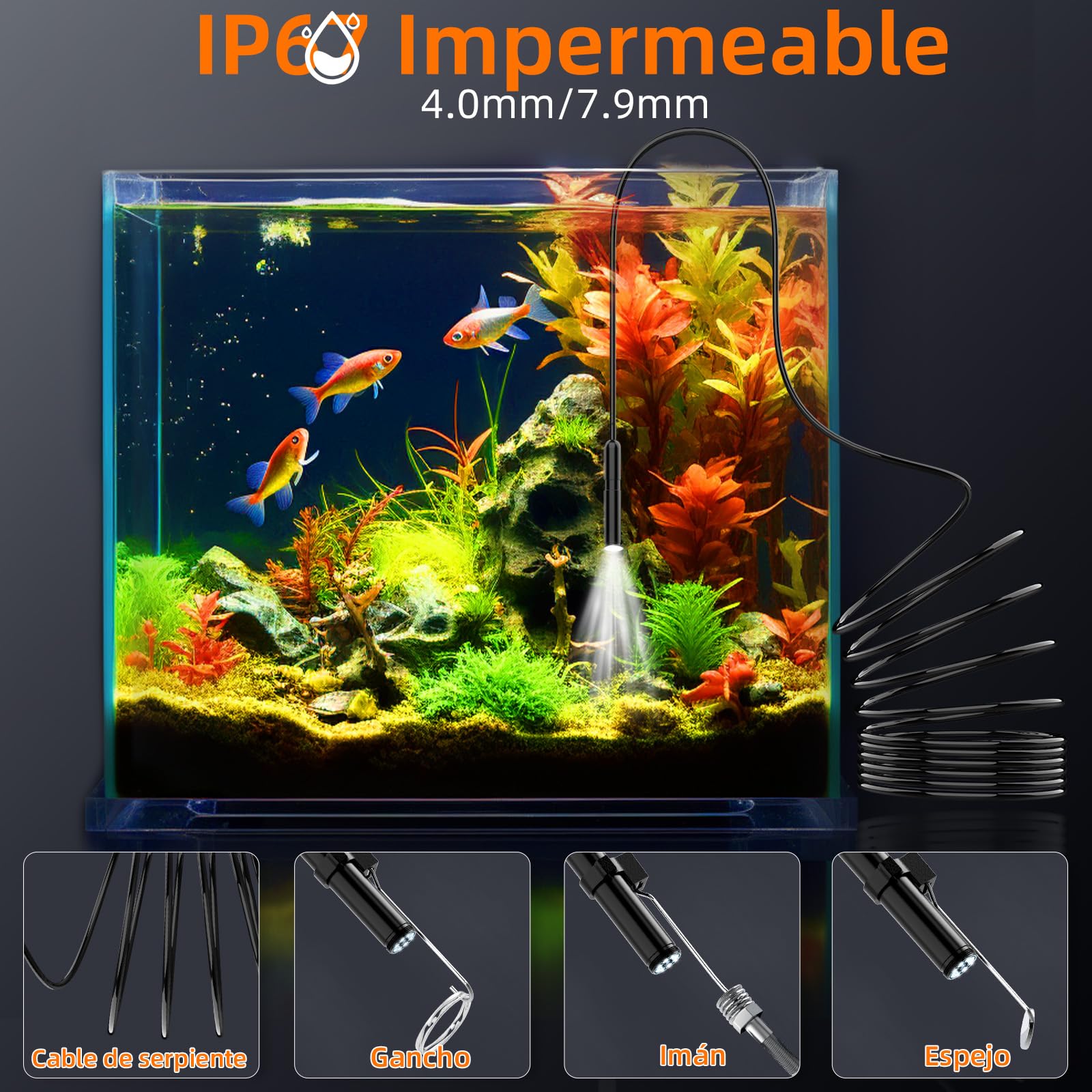 Cámara Endoscópica con Pantalla IPS 4.3" 1920P HD, Endoscopio Camara de Inspeccion Impermeable IP67 con 8 Luces LED Cable Semi-Rígido 10M, Camara Inspeccion para Tuberías, Automóviles, Hogar