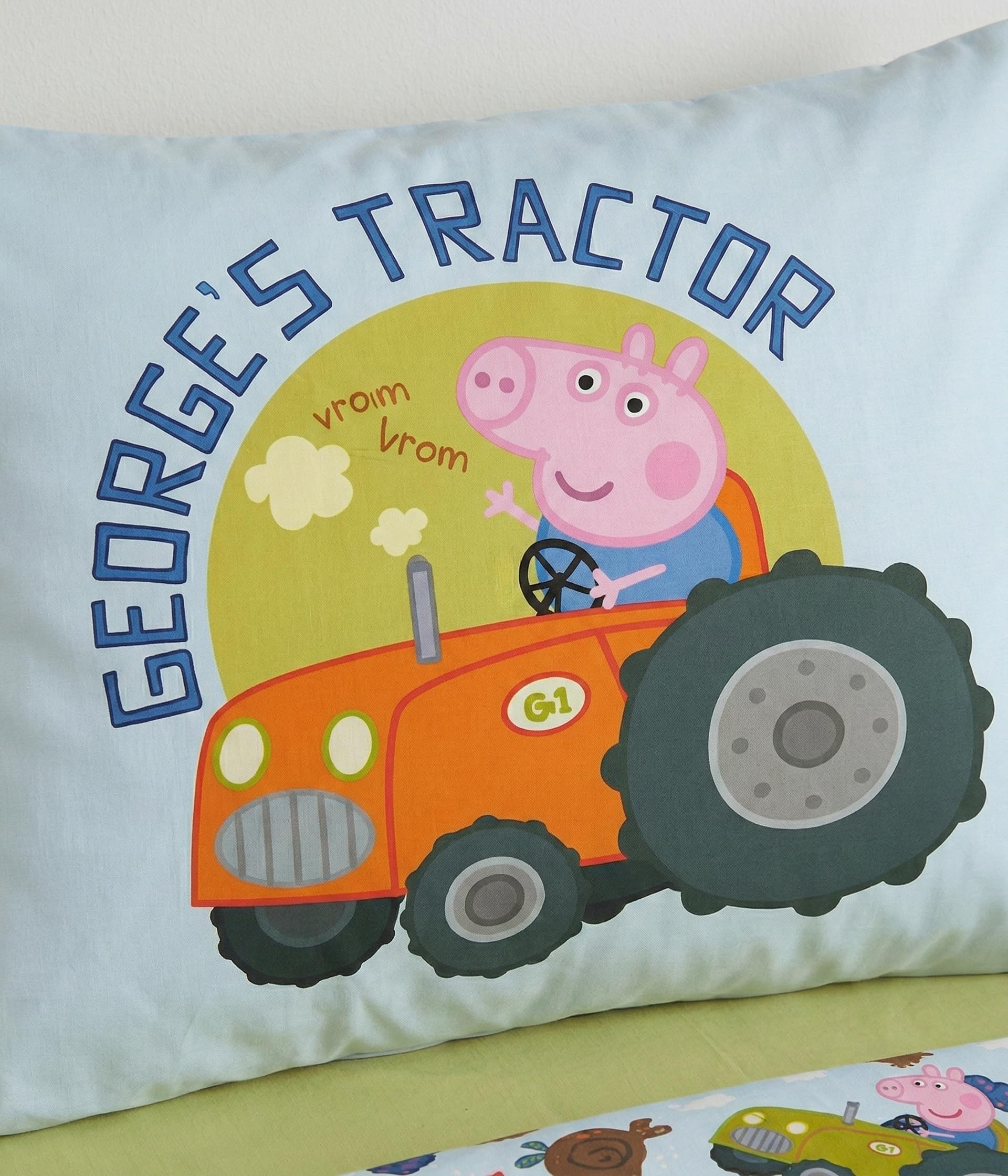 036 Peppa Pig - Biancheria da letto, biancheria per culla/biancheria per culla, Peppa Pig Georges, trattore, biancheria da letto reversibile, federa 40 x 60 + copripiumino 100 x 135 cm, 100% cotone