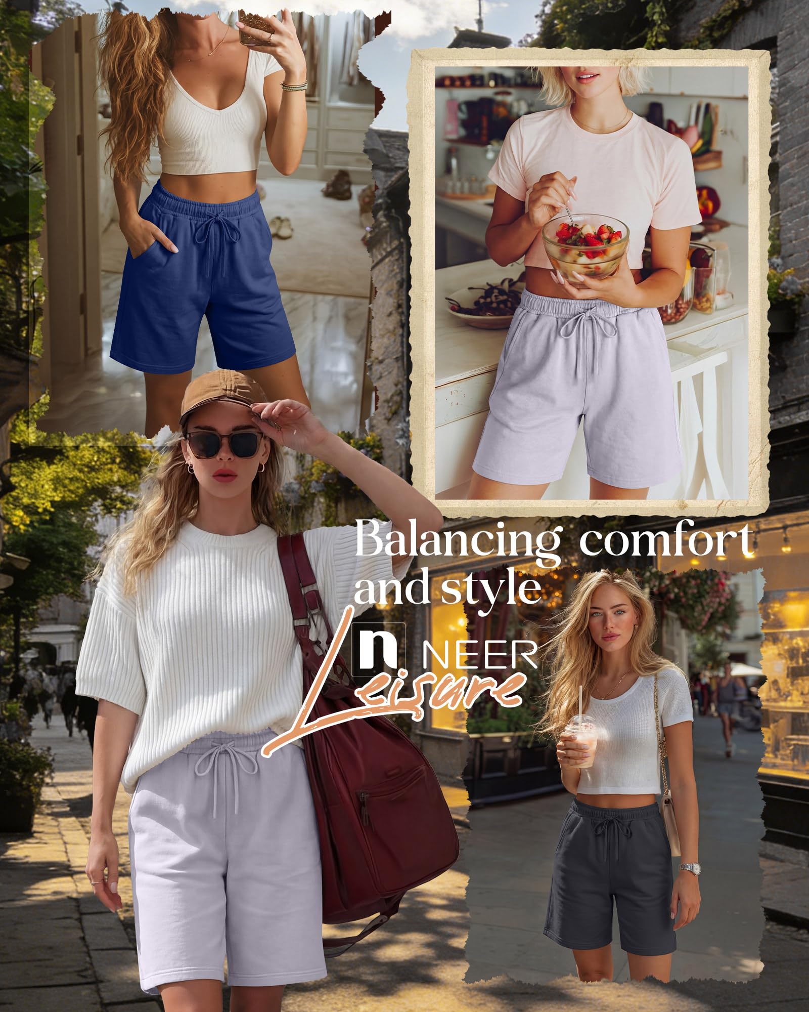 Neer Paquete de 3 bermudas para mujer, para correr, yoga, caminar, verano, descansar, hasta la rodilla, con cordón y bolsillos