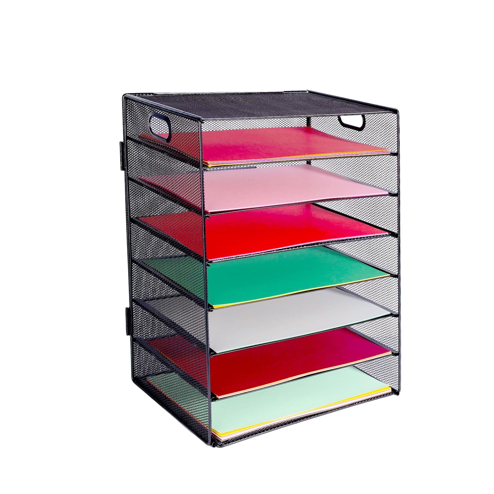 HMXLJJY 7 Tier Office Desk A4 Paper Letter Organiser Tray with Handle,Mesh Desk Organiser Letter Tray,Desktop Filing Document Trays Holders,File Storage Rack for A4 File Folder