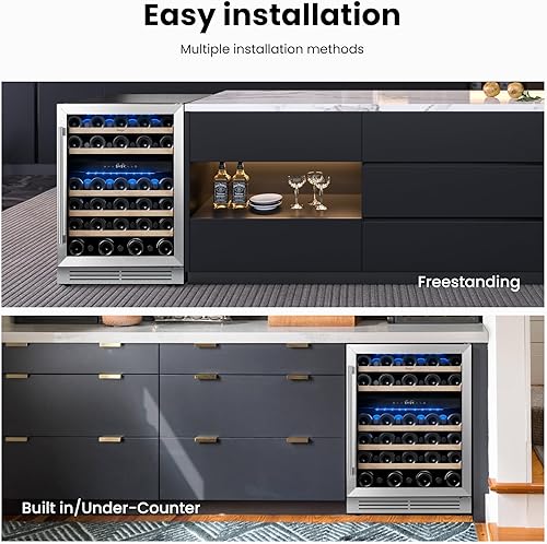 Miniatura 7 de Yeego Refrigerador de vino – Refrigerador de vino de doble zona de 24 pulgadas con capacidad para 47 botellas, 40-65 °F, puerta de vidrio para