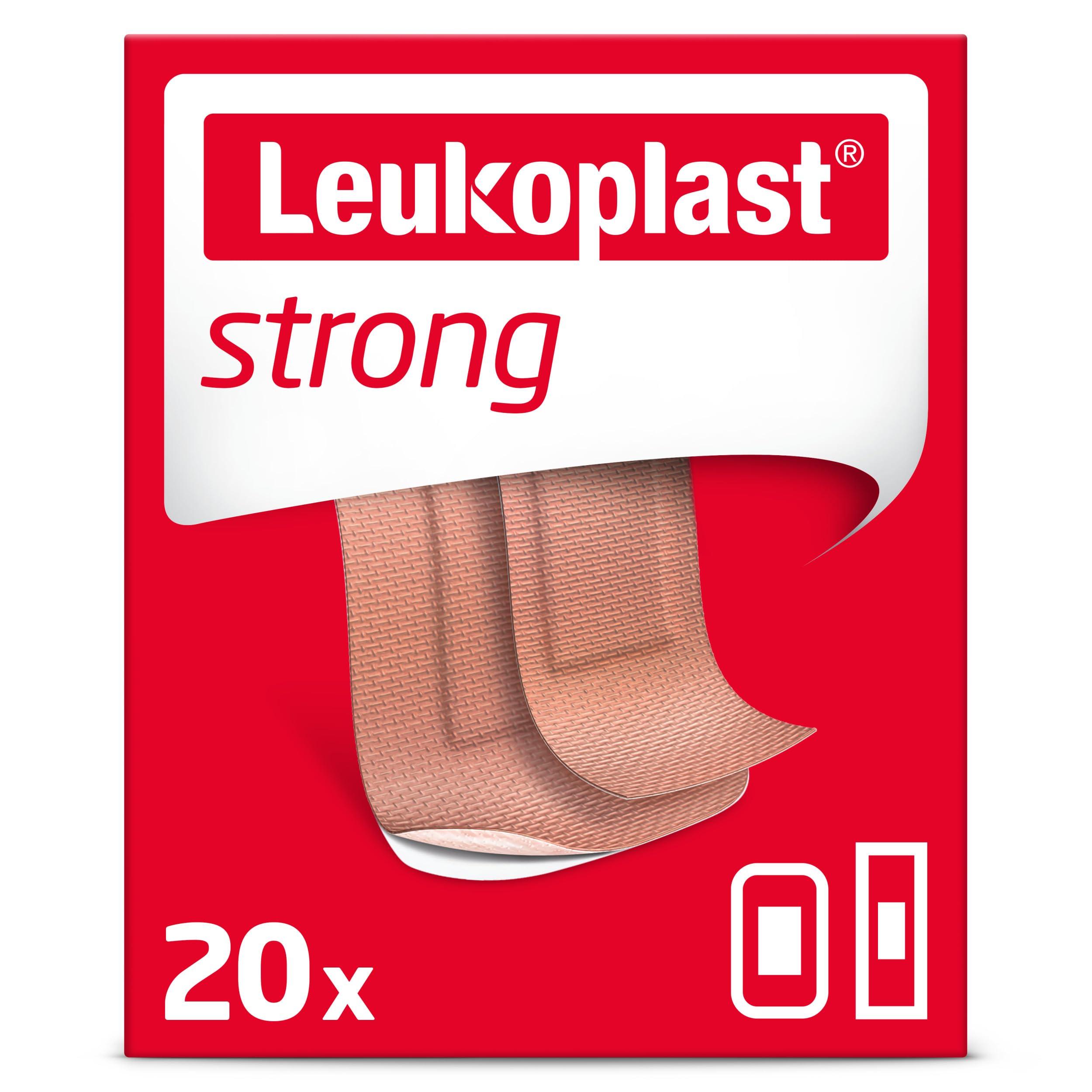 Leukoplast Strong - Wound Dressing Strips with Stretchable, 100% Cotton Backing - Breathable and Water-Repellent, First-aid Plasters - Tan - 2 Assorted Sizes - Box of 20