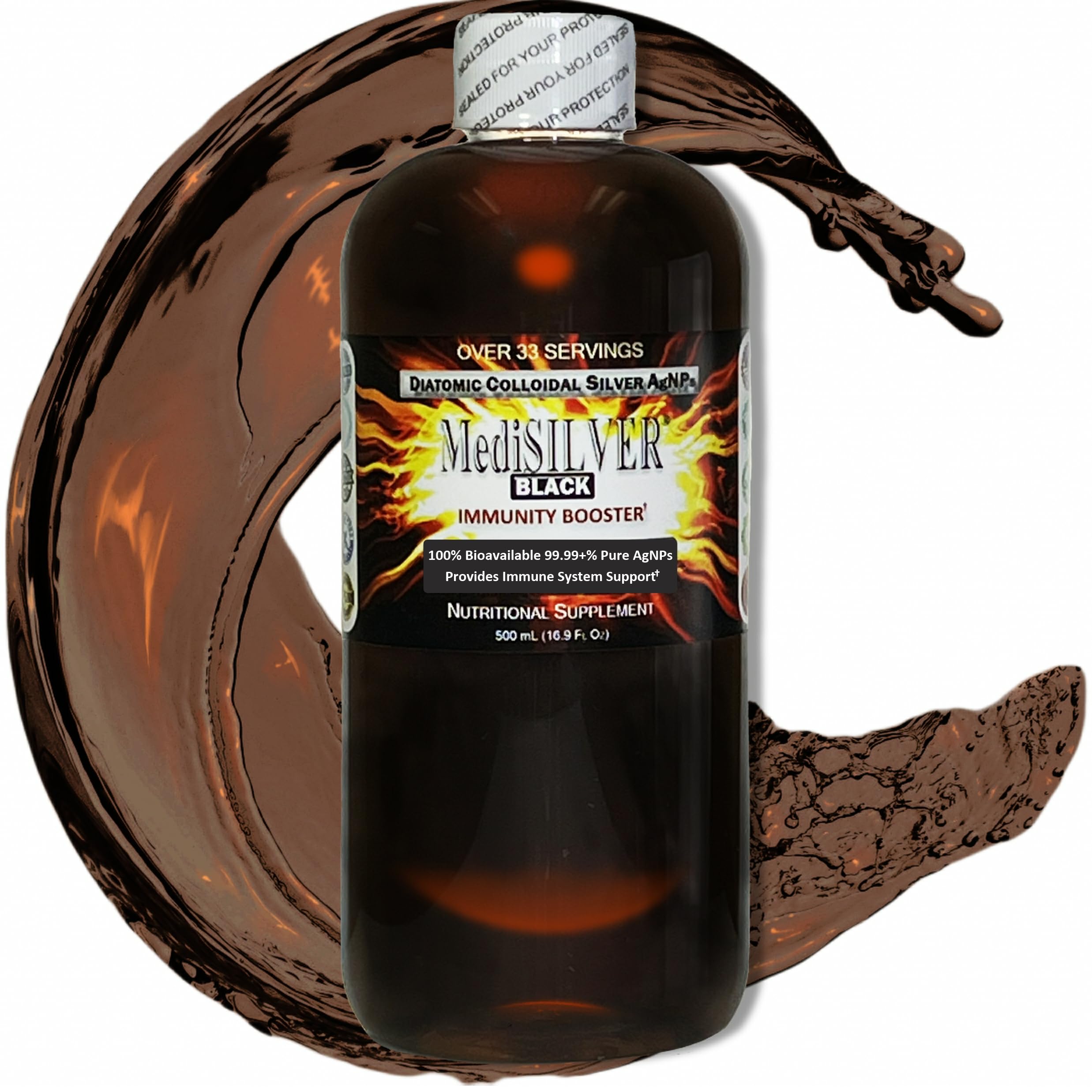 MediSILVER Black Immunity Booster Diatomic True Colloidal Silver AgNP Nutrient - 500 mL in Clear Plastic Bottle