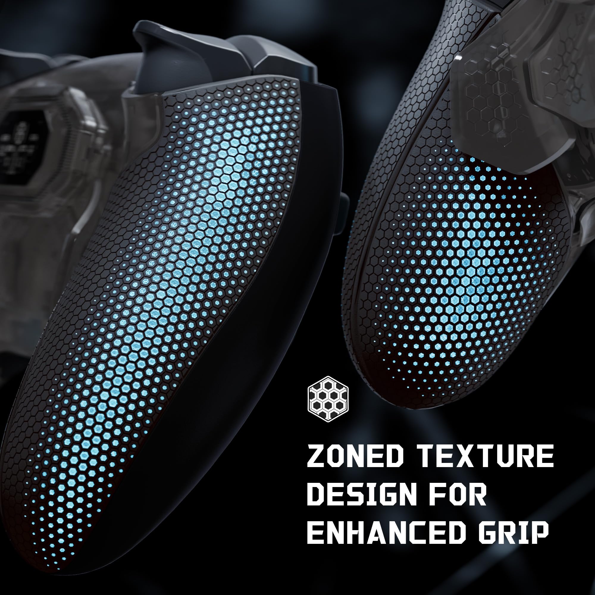 eXtremeRate BEYOND Paddle Rimappabili per ps5 Edge Controller, Display OLED, Cover Grip Ergonomici, 4 Tasti Posteriori Palette Remap Kit Accessori per ps5 Edge Joystick, Trasparente Nero&Nero