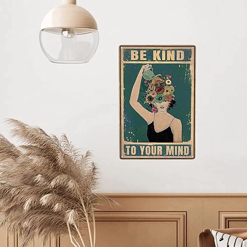 Miniatura 7 de Letrero de metal con texto en inglés Be Kind con texto en inglés To Your Mind Floral Woman, letrero retro de aluminio para amantes de las plantas,