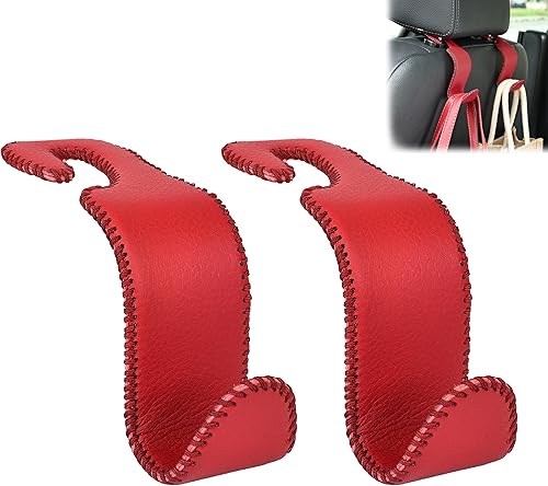 Amooca Gancho universal para reposacabezas de asiento de automóvil, colgador de cuero con metal para asiento de automóvil, organizador para bolso,