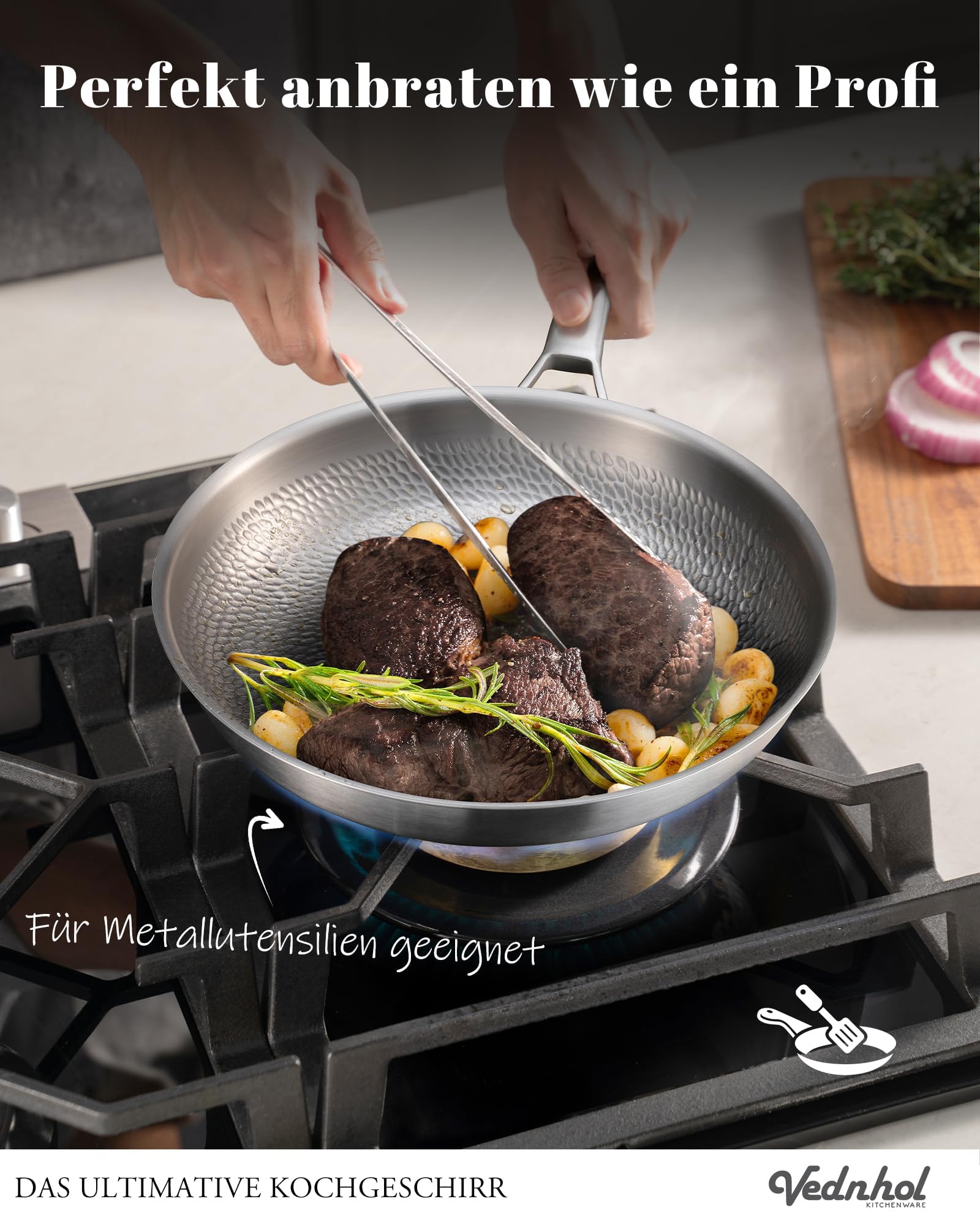 SNOWCLAD Titan Pfanne 30cm mit Deckel, Titan Pfanne Unbeschichtet, Bratpfanne für Induktion, PFOA/PFAS/PTFE frei, Spülmaschinen& Ofenfest