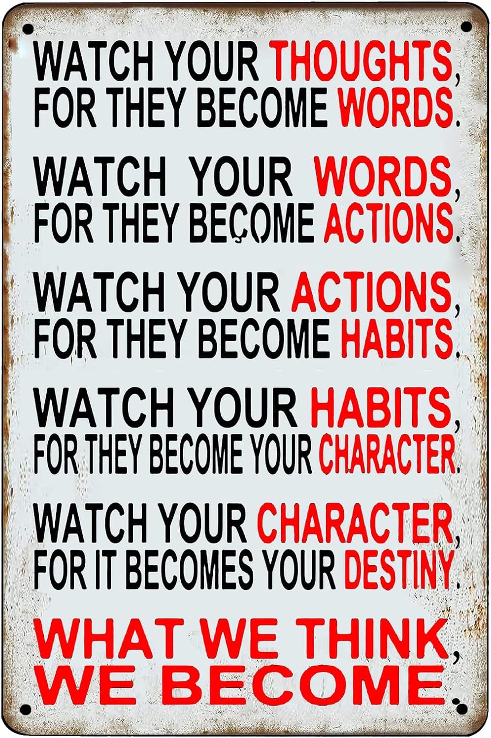 Anceky Watch Your Thoughts Inspirational Quotes Vintage Metal Sign Motivational Wall Art Classroom Decor for Office Living Room Home Decoration 5.5x8 Inch