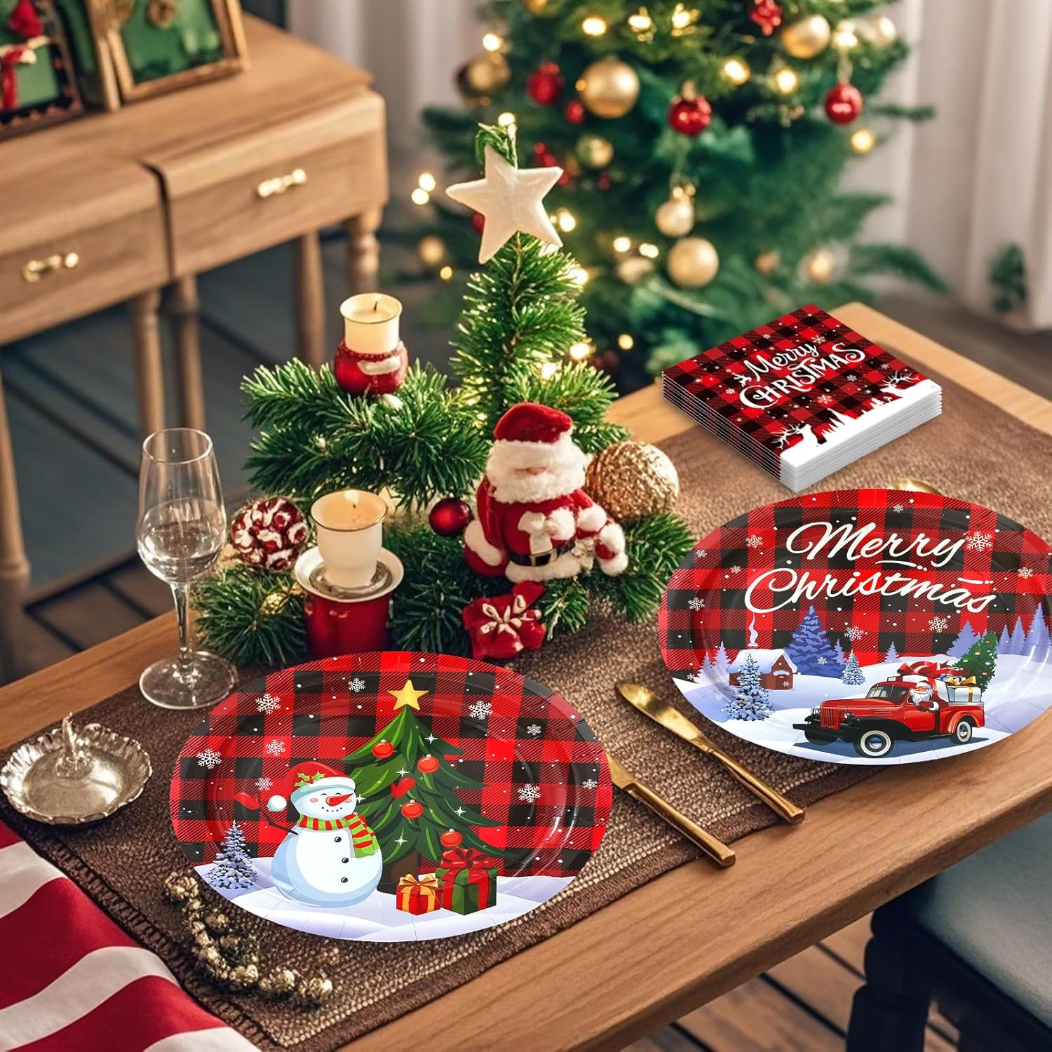 100Pcs Christmas Oval Paper Plates and Napkins -10" x 12" Large Disposable Party Plates, Christmas Party Supplies Dinnerware Set - Image 4