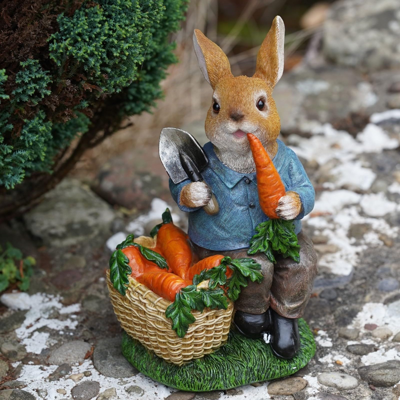 Burgess Home & Garden Hand Painted, Tan, White Hungry Bunny Resin Sculpture | Home Garden Peter Rabbit Statue Outdoor Ornament Decoration British Gazing Hare Gift