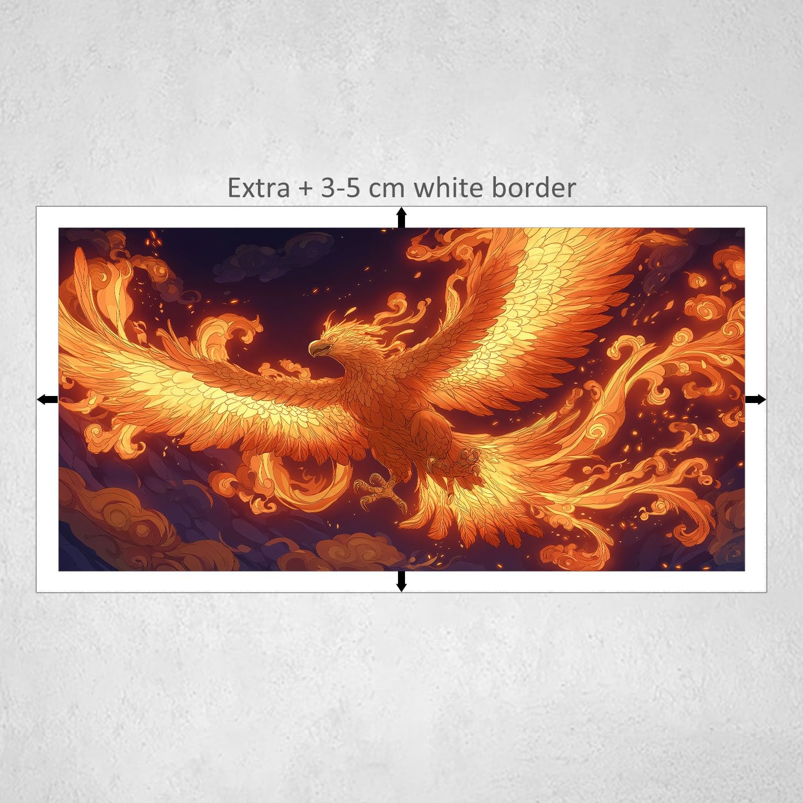 Abstrakt Mythisch Vögel Flammen Modernes Leinwandbild 90L x 60B cm mit Rahmen, Fantasie Kunst XXL Wanddeko für Wohnzimmer Geschenk Idee Einzug - Hochwertiger Kunstdruck auf Holzrahmen