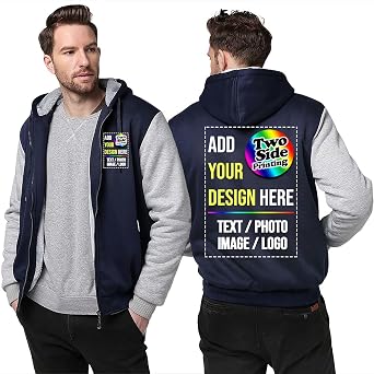 Custom Fleece Hoodie Jacket 2 Side Front Back Print Design Your Own Flannel Thick Winter Warm Thermal Zip up
