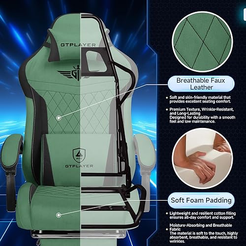 Miniatura 6 de GTPLAYER Silla para videojuegos, sillas de videojuegos con reposapiés y soporte lumbar, silla de computadora para adultos con respaldo extendido,