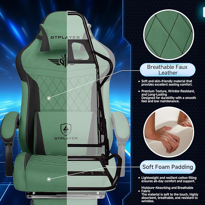 Silla Gamer Ergonómica con Reposapiés y Soporte Lumbar, Colo miniatura 6