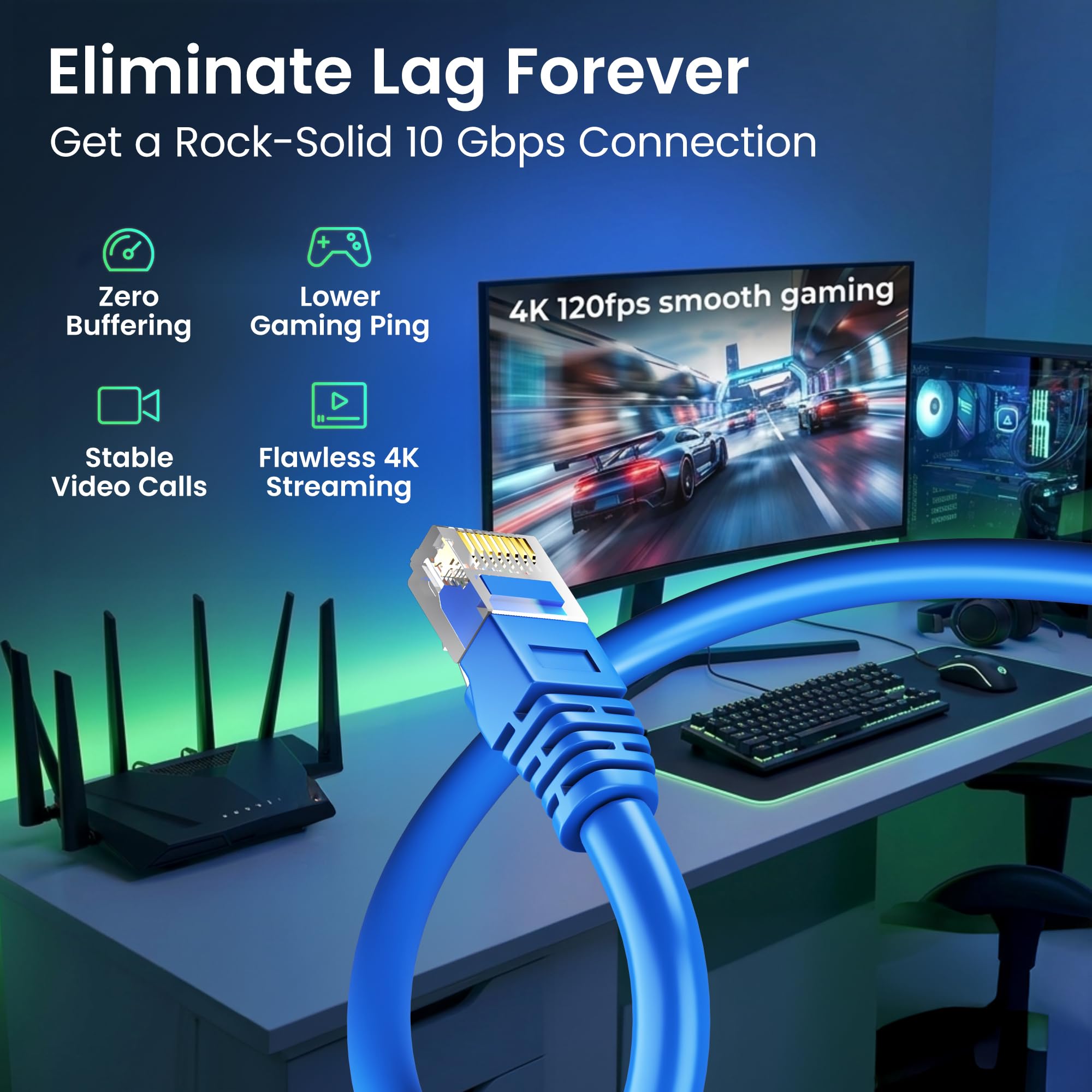 GEARit Cat 6 Ethernet Cable (10-Pack 3 Feet) Cat6 Network Patch, 10Gbps, RJ45, Snagless Cord, Gold-Plated Connectors, Internet for PC, TV, Tablet, Router, Printer, Servers, IT Data Center - Blue - 2