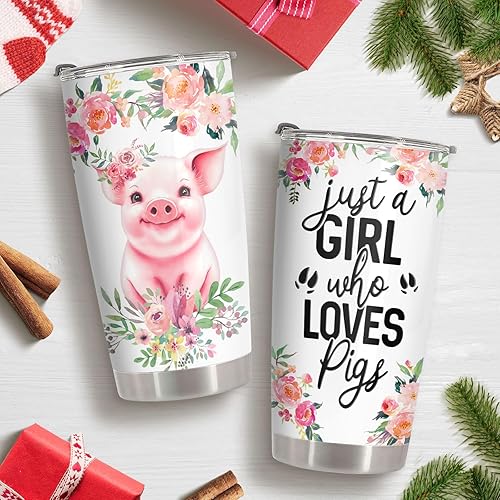 Miniatura 2 de 34HD Cute Pig - Vaso de 20 onzas con tapa, diseño de cerdo, de acero inoxidable, aislado al vacío, taza de café de viaje, regalo de cumpleaños de