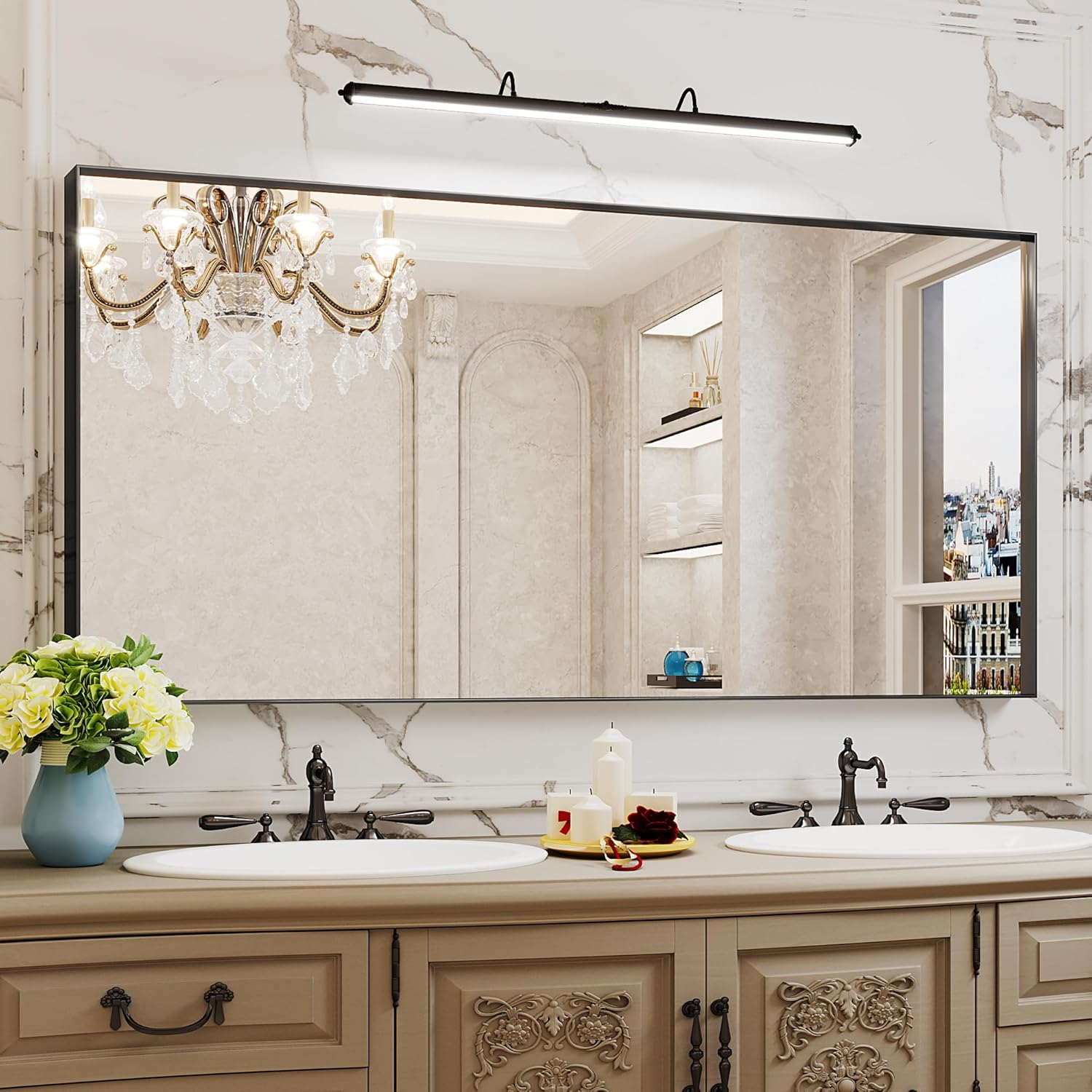 Suidia Bathroom Mirror, 30" x 60" Wall Mirror, Brushed