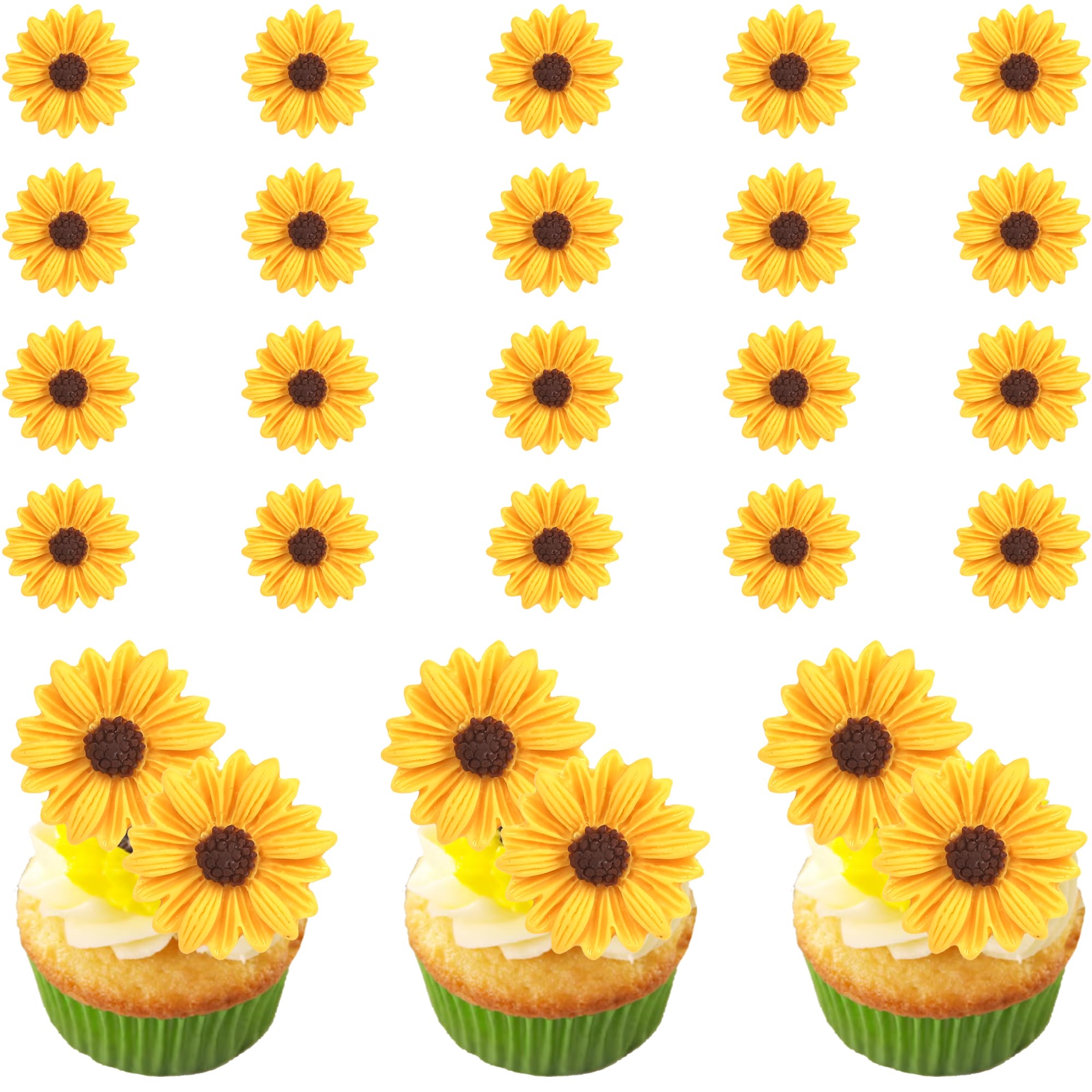 Xsstarmi 30 PCS Daisy Cupcake Toppers Sunflower Cupcake Picks Daisy Flower Cupcake Decorations for Flower Theme Engagement Baby Shower Birthday Wedding Party Cake Decorations Supplies Yellow — image 1