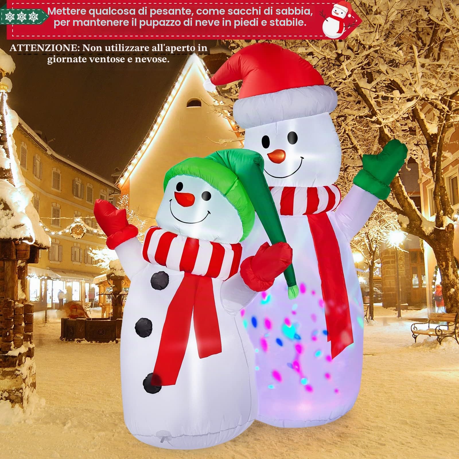 CAMULAND 1.8M Gonfiabile Decorazioni di Natale Gonfiabile Pupazzo di neve con Built-in luci LED, Decorazioni di Natale all'aperto…