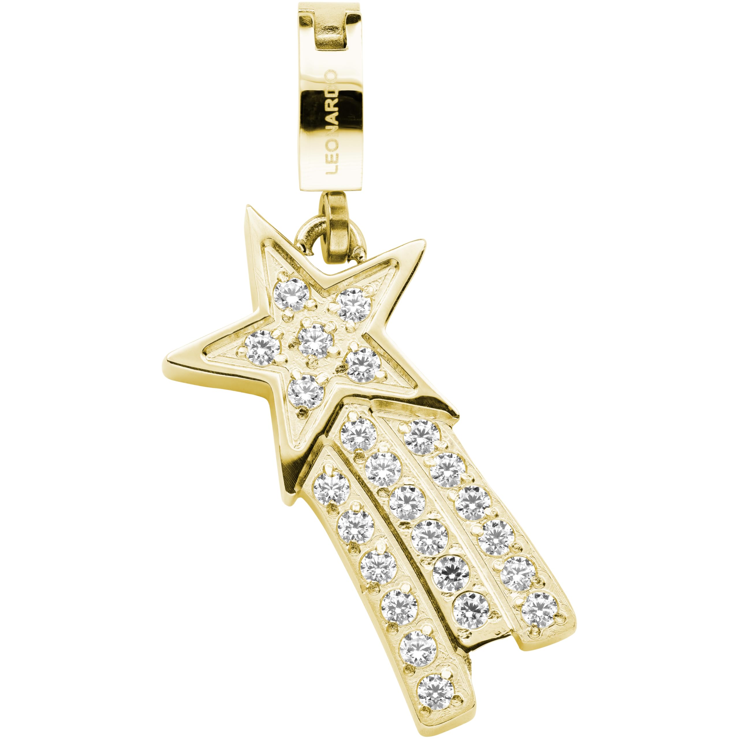 JEWELS BY LEONARDO hanger clip & mix vallende ster • kettinghanger van goudkleurig roestvrij staal • vallende ster is met pavébezet • sieraad cadeau voor vrouwen • 024589, 2,2 cm, Roestvrij staal