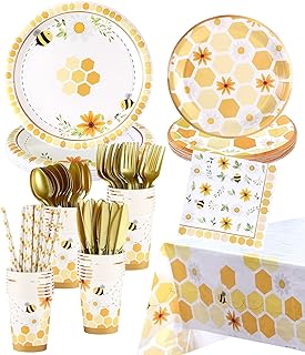 Bee Party Decorations - Serves 16 - Bee Plates and Napkins Party Supplies Cups Bee Party Favors Bee Birthday Party Decorations Bee Baby Shower Decorations What Will it Bee Gender Reveal Fun To Bee One