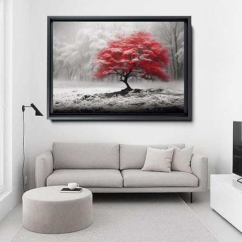 Miniatura 4 de Black and White Red Forest Canvas Wall Art - Modern Landscape Trees Nature Art for Living Room, Bedroom, Kitchen, and Home Decorations