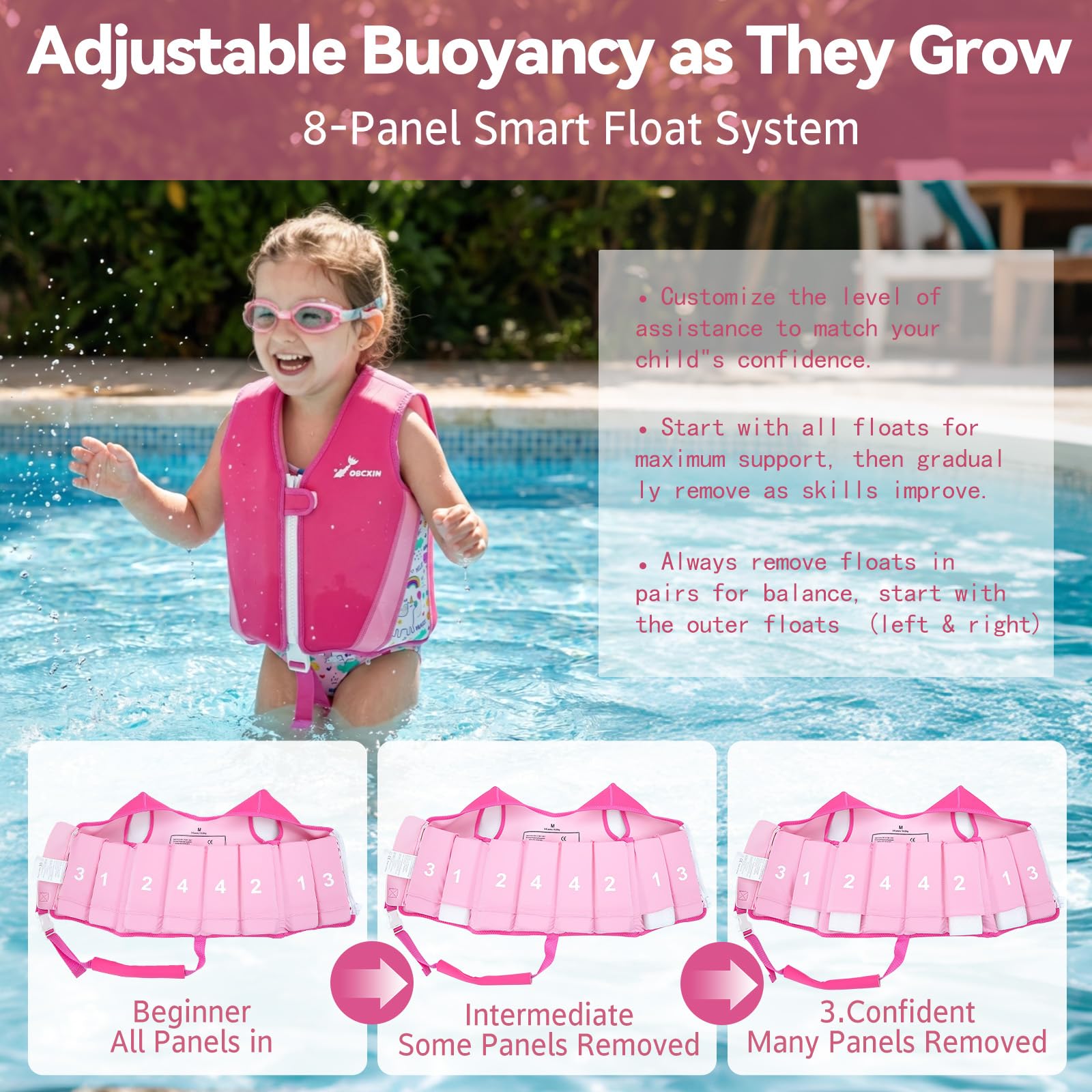 Chaleco de Natación para Niños, Flotador Ajustable, TÜV geprüft, Neopreno Suave