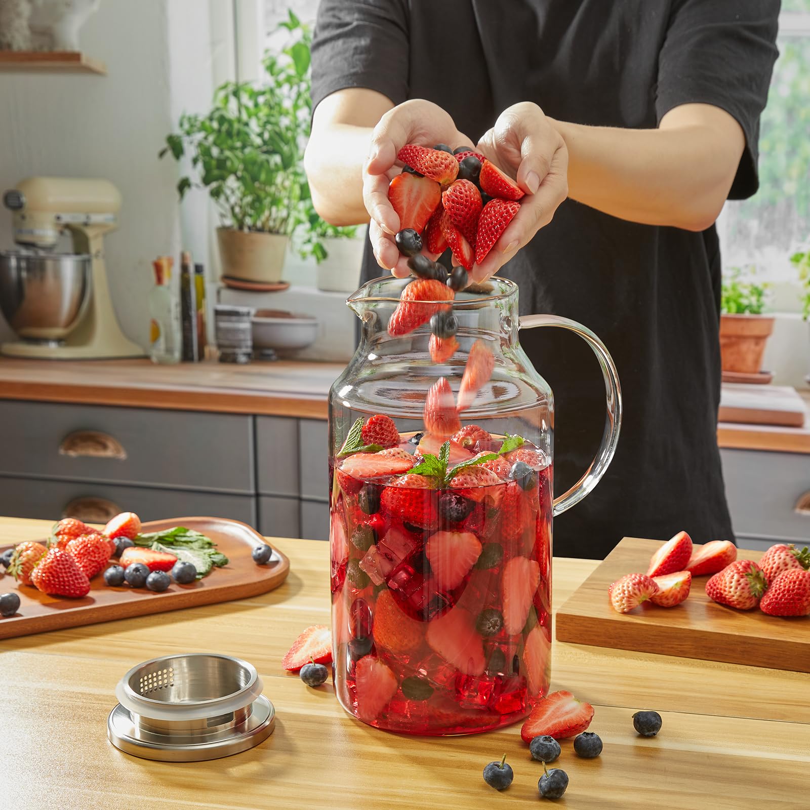 Jarra de vidrio de 1 galón con tapa y boquilla, jarra de agua de vidrio para refrigerador, jarra de vidrio para agua caliente/fría, jarra grande para té helado, café, jugo y bebidas caseras