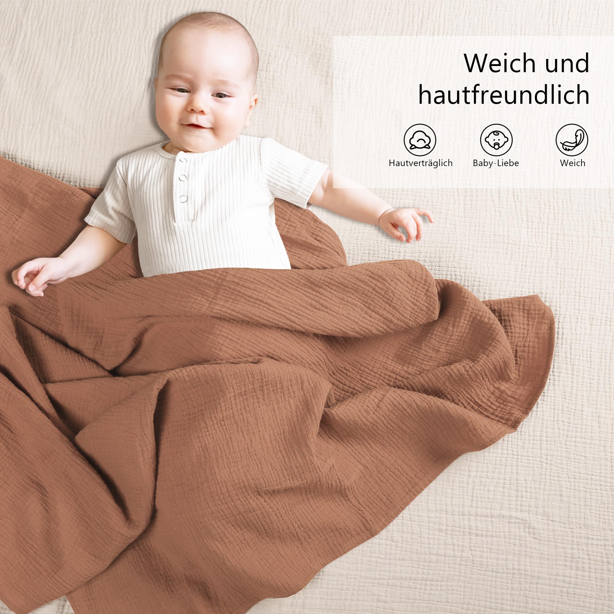 Susurration Bébé Couverture d'Emmaillotage,Langes Coton Bébé Musseline Couverture de Unisexe pour Fille et Garçon 2pack 100x100cm (Marron)