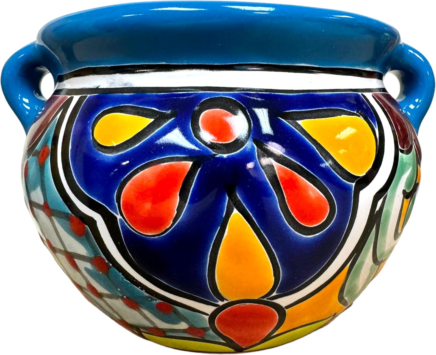Talavera Michoacana Planter Pot Folk Art Mexican Pottery Hand Painted Indoor Outdoor Home Decor Folk Art Multicolor 6.75 (Multi 2)